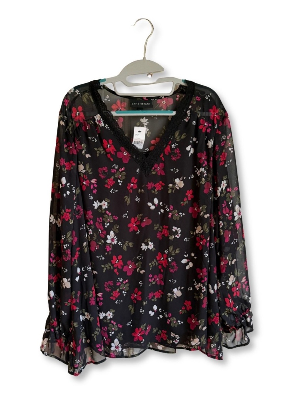 NWT Lane Bryant Floral Lace V-Neck Chiffon Blouse Size 24 Plus